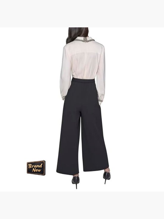 Long Sleeve Scuba Crepe Jumpsuit, Size 2, Polyester, Pocket, Zipper Closure - Picture 4 of 6